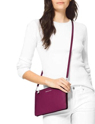 michael kors pebble leather double pouch crossbody pearl grey|Michael Kors tan crossbody bag.